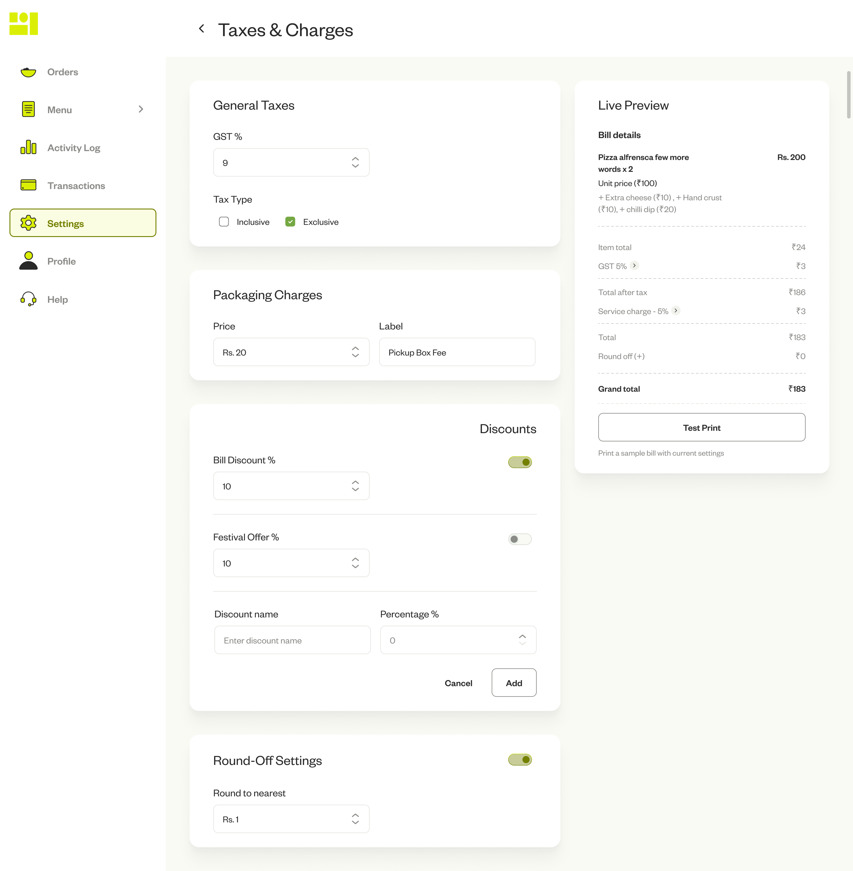Taxes and Charges